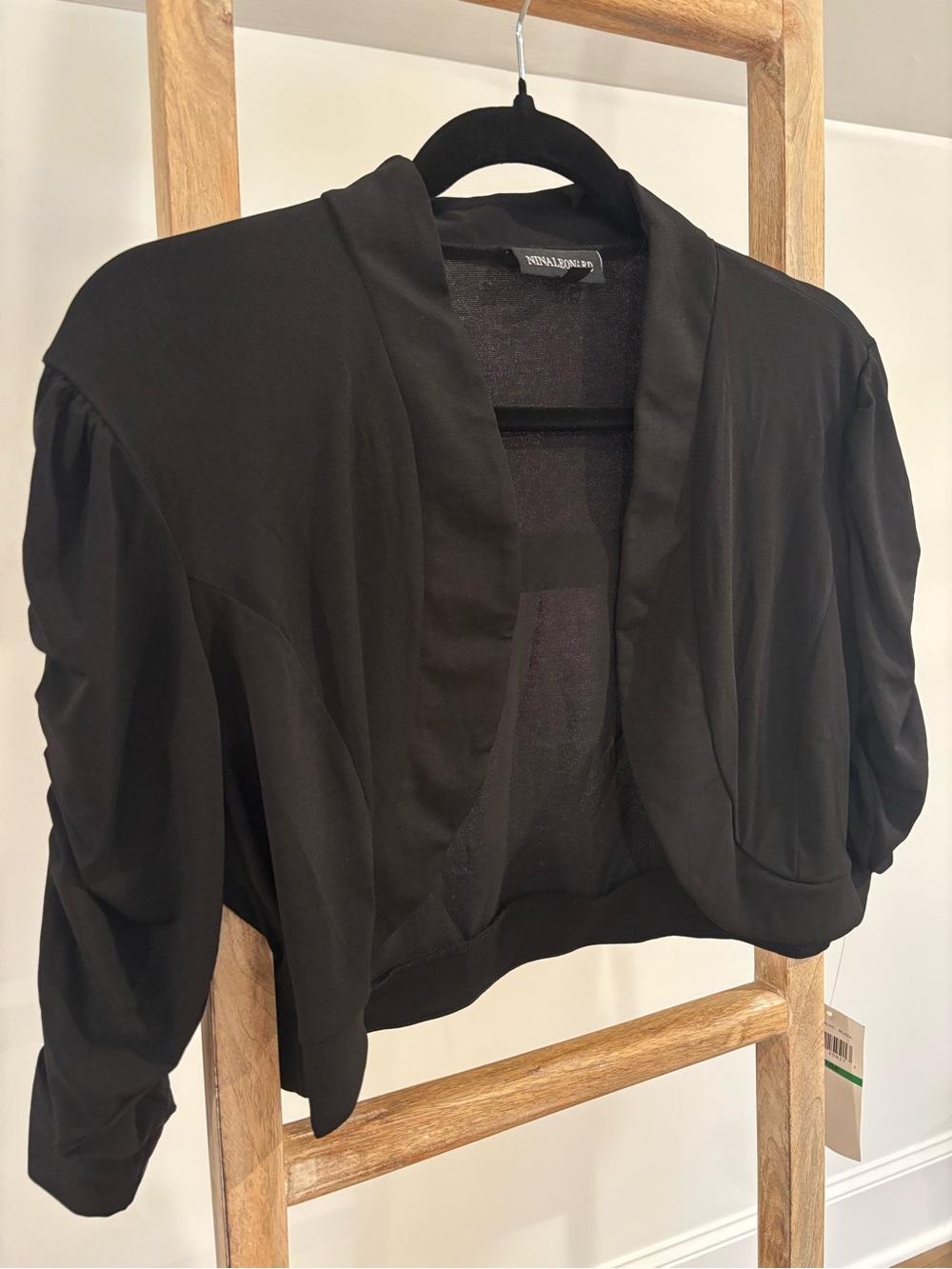 Nina Leonard Black Cropped Open-Front Shrug